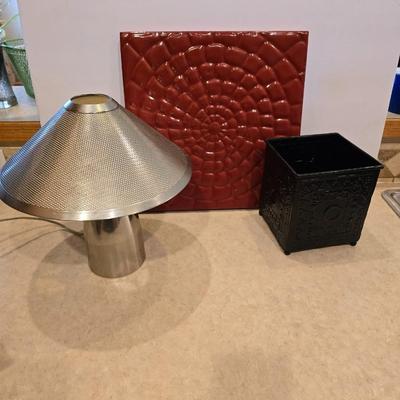 Modern Decor Trio – Wall Art, Lamp, and Canister