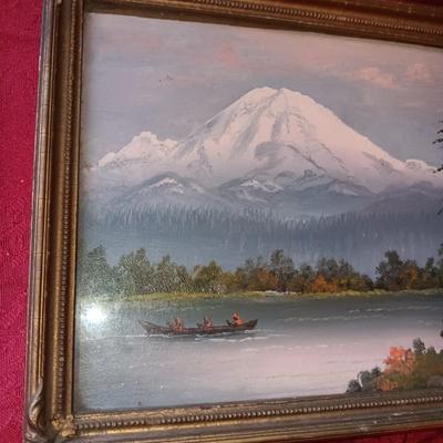 2 VINTAGE OIL ON CANVAS PAINTINGS, 3D WESTERN THEMED AND ABE LINCOLN