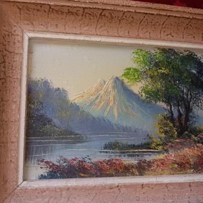 2 VINTAGE OIL ON CANVAS PAINTINGS, 3D WESTERN THEMED AND ABE LINCOLN