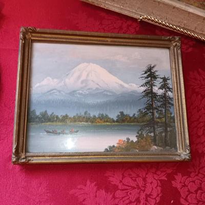 2 VINTAGE OIL ON CANVAS PAINTINGS, 3D WESTERN THEMED AND ABE LINCOLN