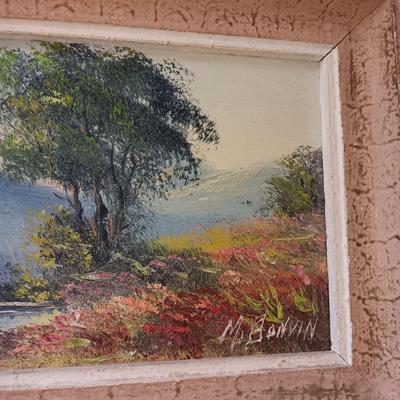 2 VINTAGE OIL ON CANVAS PAINTINGS, 3D WESTERN THEMED AND ABE LINCOLN