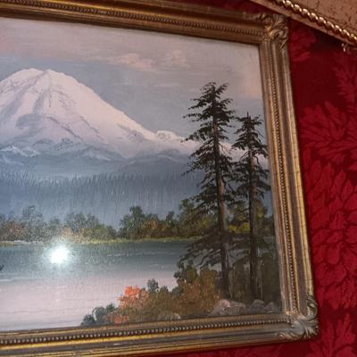 2 VINTAGE OIL ON CANVAS PAINTINGS, 3D WESTERN THEMED AND ABE LINCOLN