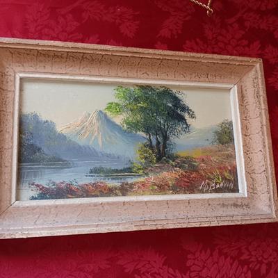 2 VINTAGE OIL ON CANVAS PAINTINGS, 3D WESTERN THEMED AND ABE LINCOLN