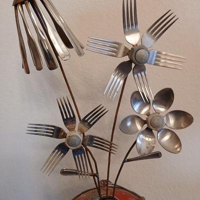 OMG! So Cute! Upcycled Fork & Spoon Garden Art in Rustic Oil Can