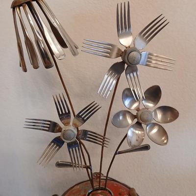 OMG! So Cute! Upcycled Fork & Spoon Garden Art in Rustic Oil Can