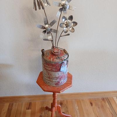OMG! So Cute! Upcycled Fork & Spoon Garden Art in Rustic Oil Can