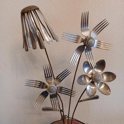 OMG! So Cute! Upcycled Fork & Spoon Garden Art in Rustic Oil Can