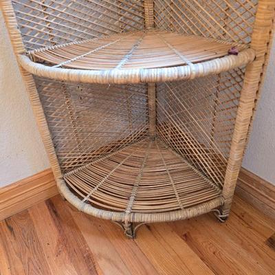 Vintage Wicker Corner Shelf – 3 Tiers