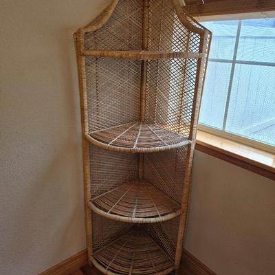 Vintage Wicker Corner Shelf – 3 Tiers
