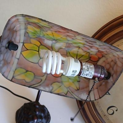 Wall Clock & Stained Glass Grape Desk Lamp