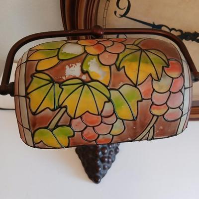 Wall Clock & Stained Glass Grape Desk Lamp
