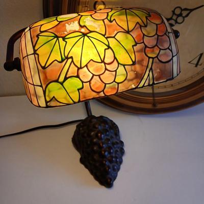 Wall Clock & Stained Glass Grape Desk Lamp