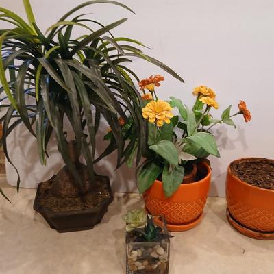 Retro Faux Plant Decor Lot – 5 Pieces