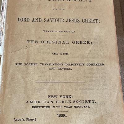 Vintage small New Testament book with rosary and brooch