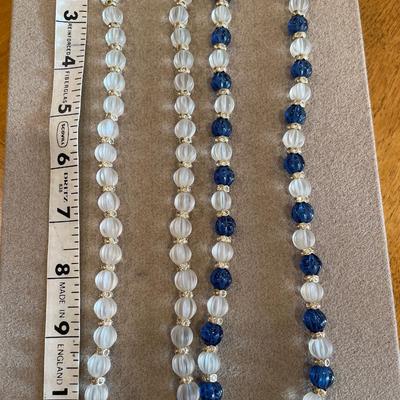 Blue glass and frosted clear glass necklaces