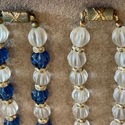 Blue glass and frosted clear glass necklaces