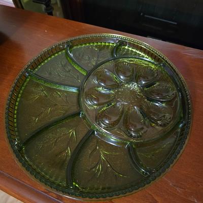 Green glass egg tray