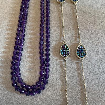 Amethyst necklace and multicolor stone necklace
