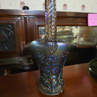 Carnival glass basket