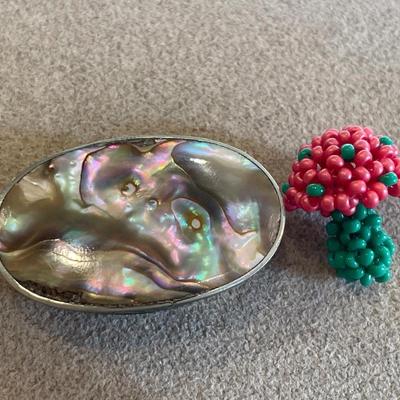 Mexican abalone trinket box and beaded mushroom