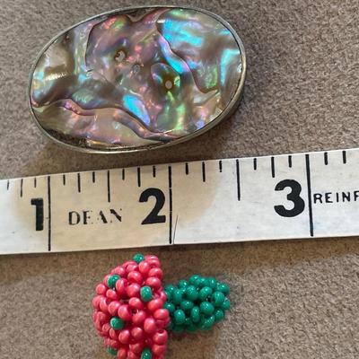 Mexican abalone trinket box and beaded mushroom