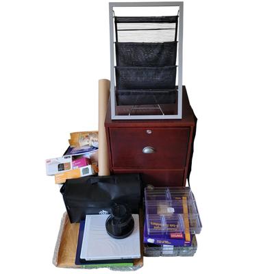Wooden Filing Cabinet and Large Office Supply Lot (BR1-EL)