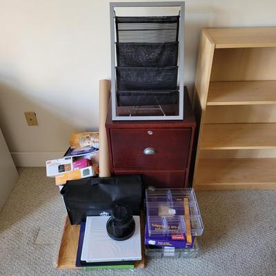 Wooden Filing Cabinet and Large Office Supply Lot (BR1-EL)