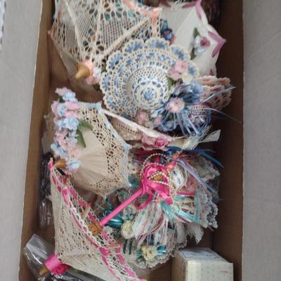 Collection of Dolls and Doll Accessories- Parasols, Stands, Hats
