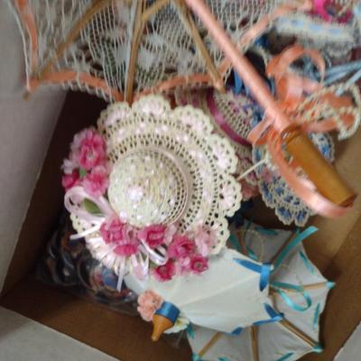 Collection of Dolls and Doll Accessories- Parasols, Stands, Hats