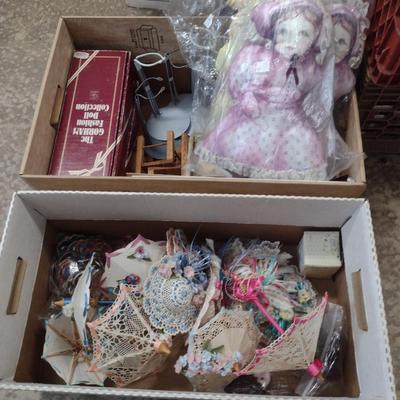 Collection of Dolls and Doll Accessories- Parasols, Stands, Hats