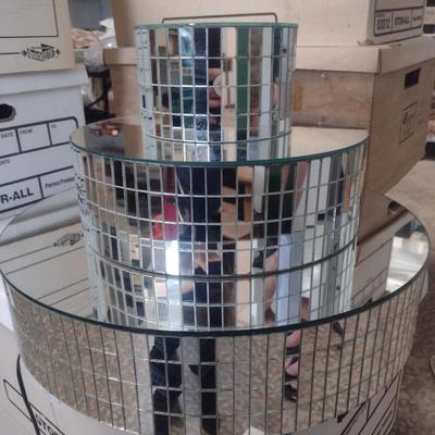 Motorized Turning Three Tier Mirrored Table Top Display Stand
