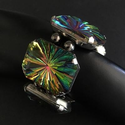 Chunky vintage acrylic rainbow Vitriol link stretch bracelet