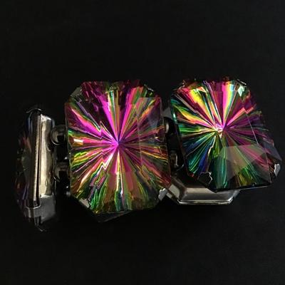 Chunky vintage acrylic rainbow Vitriol link stretch bracelet
