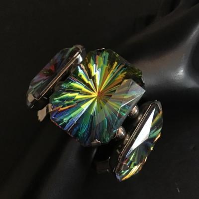 Chunky vintage acrylic rainbow Vitriol link stretch bracelet