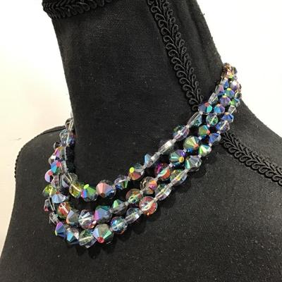 Vintage signed Castlecliff Multi strand, Aurora Borealis crystal beads necklace. Absolutely gorgeous art deco, beautiful