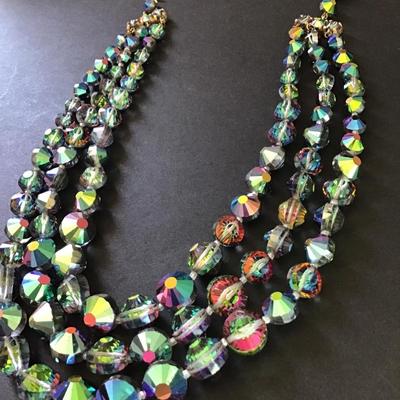 Vintage signed Castlecliff Multi strand, Aurora Borealis crystal beads necklace. Absolutely gorgeous art deco, beautiful