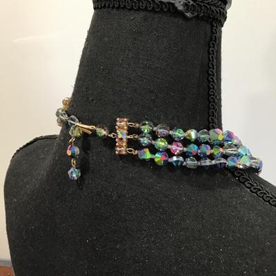 Vintage signed Castlecliff Multi strand, Aurora Borealis crystal beads necklace. Absolutely gorgeous art deco, beautiful