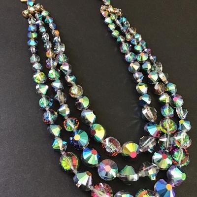 Vintage signed Castlecliff Multi strand, Aurora Borealis crystal beads necklace. Absolutely gorgeous art deco, beautiful