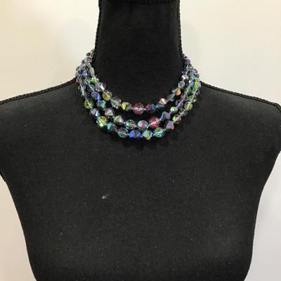 Vintage signed Castlecliff Multi strand, Aurora Borealis crystal beads necklace. Absolutely gorgeous art deco, beautiful