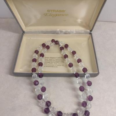 Swarovski Strass Crystal Necklace- Clear and Amethyst Colored- Approx 30" Long (#1)