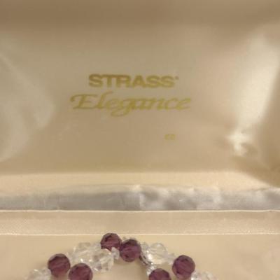 Swarovski Strass Crystal Necklace- Clear and Amethyst Colored- Approx 30" Long (#1)
