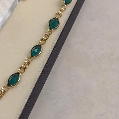 12 Karat Gold Filled and Green Stone Bracelet- Approx 7" Long (#3)