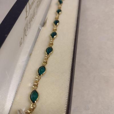 12 Karat Gold Filled and Green Stone Bracelet- Approx 7" Long (#3)