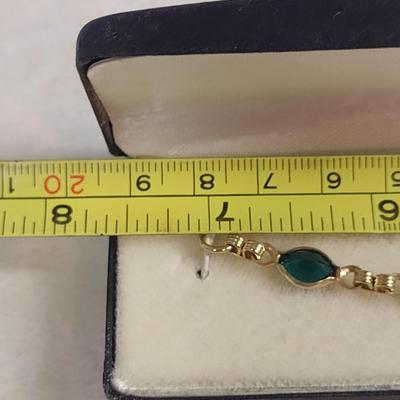 12 Karat Gold Filled and Green Stone Bracelet- Approx 7" Long (#3)