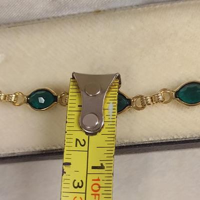 12 Karat Gold Filled and Green Stone Bracelet- Approx 7" Long (#3)