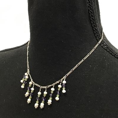 Beautiful 925 silver and crystal genuine pearl dangling necklace very beautiful very well-made