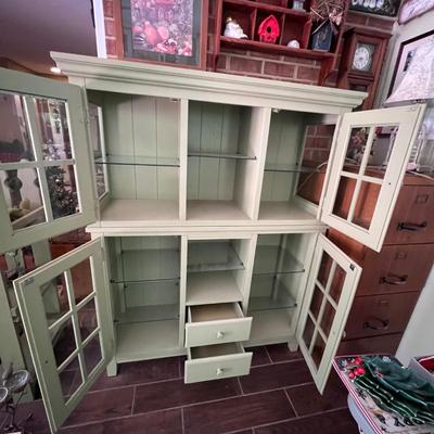 Sage Green Two Piece Glass Door Cabinets (C-RG)