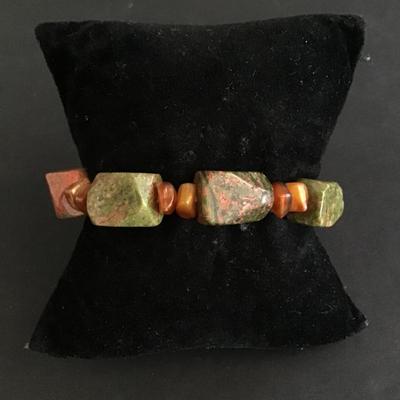 Unakite stone bead stretch bracelet