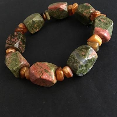 Unakite stone bead stretch bracelet