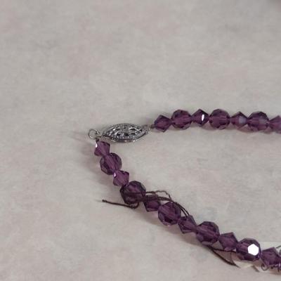 Iris Arc Austrian Crystal Necklace with Sterling Silver Clasp- Amethyst Color- Approx 22" (#11)